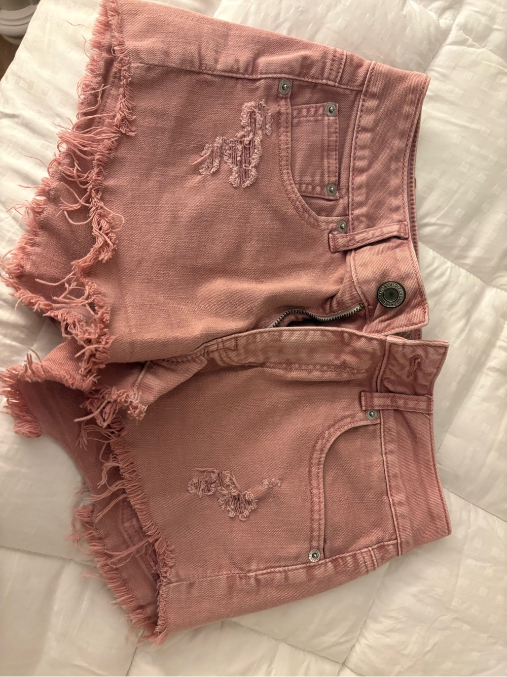 American Eagle Outfitters Pink Frayed Hem Denim Shorts
